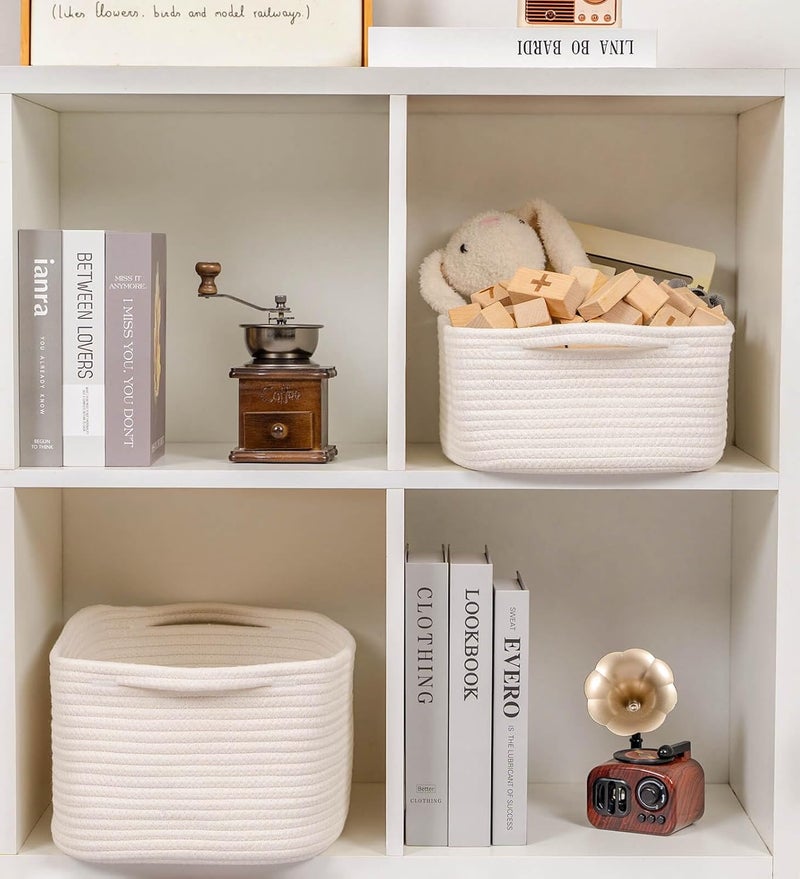 CubesLand Cute and Durable Small Cotton Rope Basket for Organizing, Woven Closet Storage Bin,Shelves Closet Storage Basket, Bathroom Storage Organizer Bin, Nursery Toy Basket Bin, White Basket - Image 4